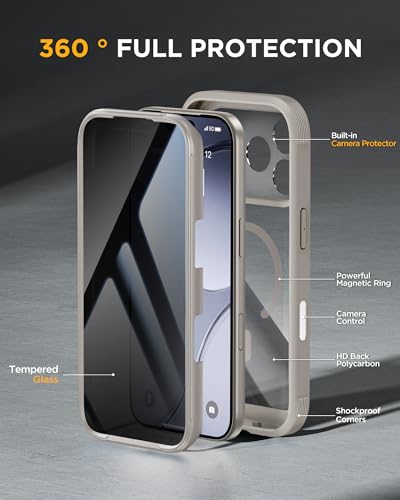 Image of Miracase for iPhone 17 Pro Max Case with Privacy Screen Protector, Titanium | Compatible with MagSafe, 360 Full Body Protection, Full Camera Protection, Military-Grade Shockproof Phone Case 6.9 inch