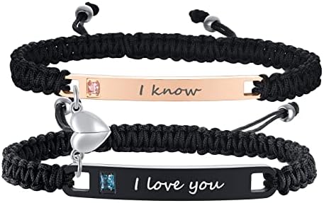 PJ JEWELLERY Magnetic Matching Bracelets for Couples - Personalised Stainless SteelBraided Rope Adjustable Mutual Attraction Couples Bracelets Distance Relationship Bracelet for Him and Her Soulmate