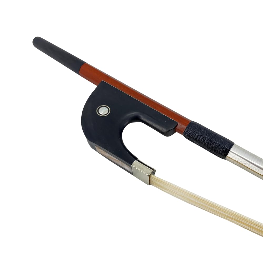 Archet droit de style allemand pour basse 1/2 - Bâton en bois du Brésil et crin de cheval en ébène