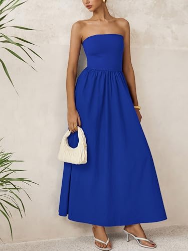 Image of PRETTYGARDEN Women 2026 Summer Elegant Strapless Maxi Dress Tube Top Dress A Line Flowy Long Wedding Party Cocktail Dresses