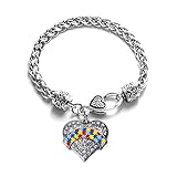 Inspired Silver - Autism Awareness - Silver Braided Bracelet for Women - Pave Heart Charm Bracelet Jewelry Gift with Cubic Zirconia - Women's Charm Bracelet with Lobster Claw Clasp