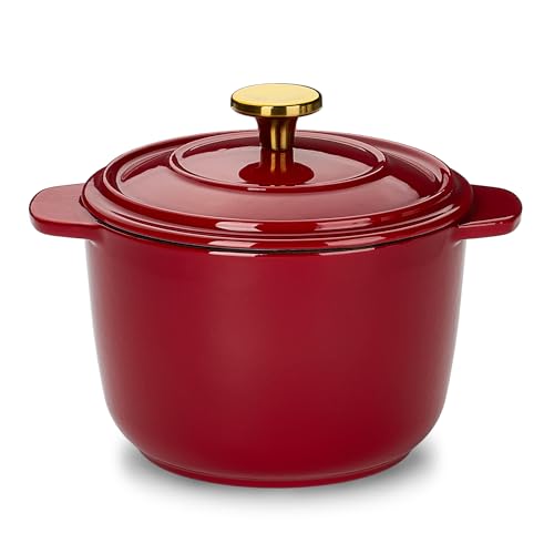 CAROTE 2QT Enameled Cast Iron Dutch Oven, Red