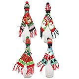 Needzo Christmas Wine Bottle Scarf and Hat, Holiday Drink Cover Set, Festive Party Decorations, Style May Vary, Pack of 4