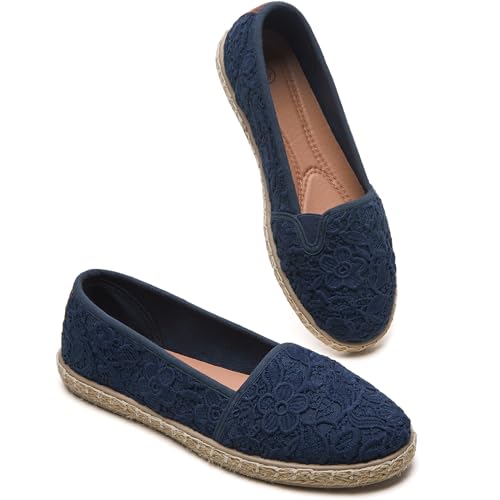 Image of BABUDOG Women's Flats with Flower Embroideried,White Lace Ballet Flats,Comfortable Dress Flats