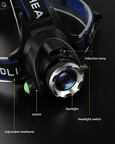 Cughys Headlamp Flashlight, Usb Rechargeable Led Head Lamp, Ipx4 Waterproof T004 Headlight With 4 Modes And Adjustable Headband, Perfect For Camping, Hiking, Outdoors, Hunting（One Pcs #TOP2