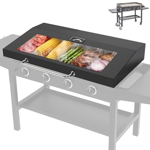 Upgrade Hinged Lid for Blackstone 36 Omnivore Griddle Hood 5856 Visualized Tempered Glass Hard Cover for Blackstone Lid 1554 2210 2177 1984 etc. 36 Omnivore Flat Top Griddle Accessories w/Thermometer