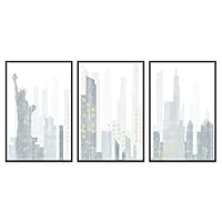 3 Piece Framed Canvas Wall Art New York City Statue of Liberty Buildings Canvas Prints Home Artwork Decoration for Living Room,Bedroom - 16