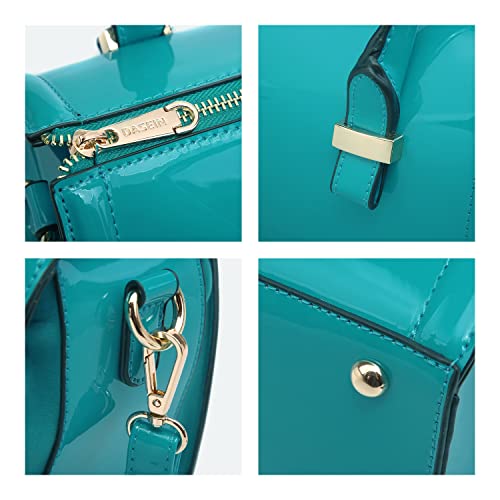Dasein Shiny Patent Faux Leather Mini Barrel Body Satchel Handbag Shoulder Bag, Small, Blue-New #TOP1