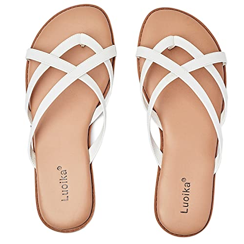 Luoika Women's Wide Width Flat Sandals, Flip Flop Slides Sandal Casual Strapy Sandal Slip on Summer Beach Shoes for Women.