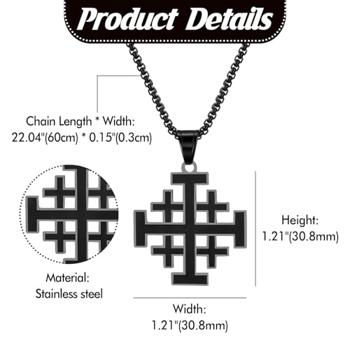 Collier croix de Jérusalem en acier, cadeau de baptême idéal