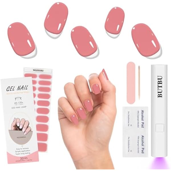Żelowe naklejki dla paznokci, 20 sztukżelowych UV do manicure DIY (różowy, z lampą UV i pilnikiem)