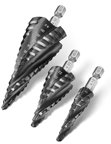 Pinava® Stufenbohrer HSS Cobalt Pro 4XSPIRAL [Schneller, Präziser, Langlebiger] 3er Set - Profi Kegelbohrer für Edelstahl, Metall, Holz, Kunststoff - Blech-Schälbohrer Extrem Scharfer Edelstahlbohrer