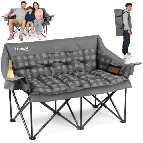 Silla doble de camping para adultos, silla loveseat acolchada resistente, gris