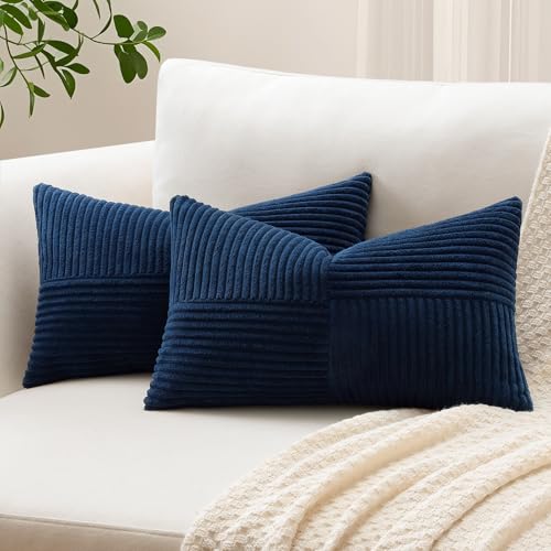 Sungeek Lot de 2 Housse de Coussin 30x50 cm en Velours Côtelé, Housse Coussins Patchwork à Rayures Croisées Doux Taies d'oreiller Décoratives pour Lit...