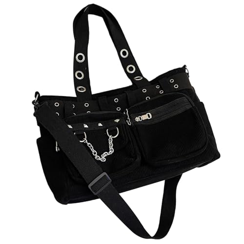 Sac messager Goth Punk, sac à main gothique en velours côtelé avec bandoulière, fourre-tout Emo de capacité avec multi-poches pour l'université, le travail, les voyages, la salle de sport – vue 6