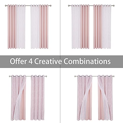 Bonzer Mix And Match Curtains - 2 Pieces Branch Print Sheer Curtains And 2 Pieces Blackout Curtains For Bedroom Living Room Grommet Window Drapes, 54X63 Inch/Panel, Blush, Set Of 4 Panels #TOP3