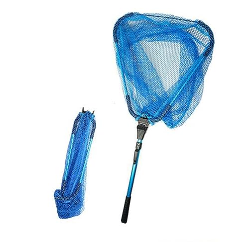 ランディングネット タモ網 玉網 ラバーネット 折り畳み式 長さ調節可能 すくい網 三角形網 ラバーランディングネット 折りたたみ式 伸縮式 調節可能 軽量 釣り用品 漁具 コンパクト (ブルー,二段階伸縮/86-1100cm)