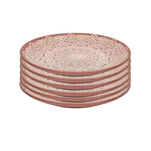 AltoBuy Set de 6 Assiettes à Dessert en céramique Terracotta Motif Mandala (Ø19,5 cm) - AKKA