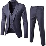 Men's Notch Lapel Modern Fit Suit Blazer Jacket Tux Vest & Trousers Set Three-Piece, Dark Grey,...