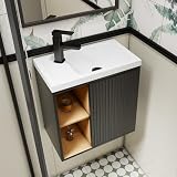 eclife 20" Floating Bathroom Vanity Sink Combo for Small Space, Wall-Mounted Guest Toilet Wash Basin Cabinet with Opening Shelf, Soft Closing Door, Black Painted