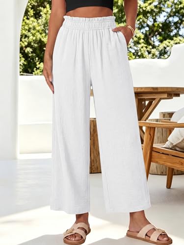 Image of ANRABESS Womens Wide Leg Cropped Palazzo Pants | Lightweight Breathable Elastic High Waisted Pants, Beach Vacation Flowy, Lounge & Casual Summer Trousers with Pockets
