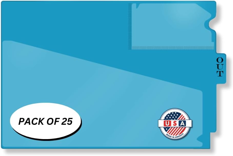 Doctor Stuff - Center Tab Vinyl Outguides, Diagonal Cut Front Pocket, Top Charge Out Slip Pocket, Plastic File Folder, Letter Size 9" x 13-1/4", Light Blue, 25/Box