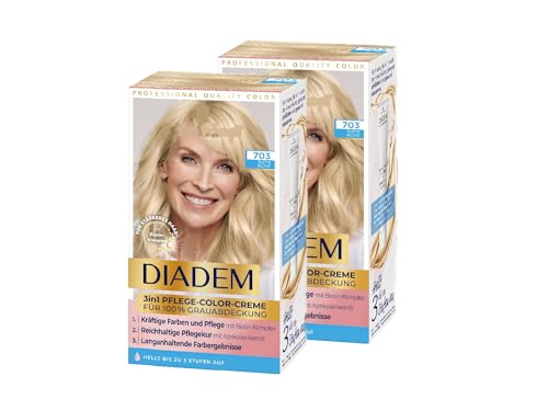 Schwarzkopf DIADEM Crema de color 3 en 1 703 Platinum Blond Nivel 3 (2 x 170 ml), fórmula para el cuidado del cabello para resultados saludables, cobertura 100% gris