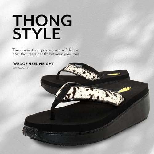 Image of Volatile Neville Wedge Sandals for Women Featuring Soft Webbed Textile Thong Post, Padded Lining, and Slip-On Wedge Style