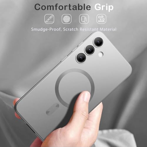 Image of DIZORO Samsung S25 Fe Case, Compatible with Mag Safe, Matte Luxury Metallic Luster Flexible TPU Wireless Charging Shockproof Case with Camera Protector Back Cover (Silver)