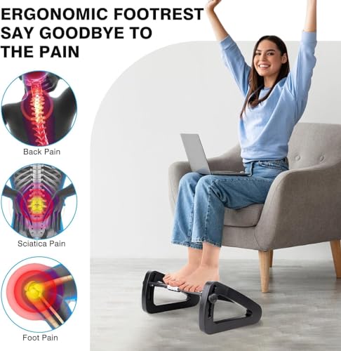 مسند قدم بارتفاع قابل للتعديل مع سطح تدليك تحت المكتب، مريح للمنزل والمكتب، اسود