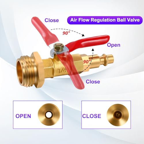 Image of RV Winterize Blowout Adapter with Ball Valve: Solid Brass air compressor with 1 /4 inch Quick Plug and 3 /4 inch Garden Water Hose for RV Camper Trailer and Boat