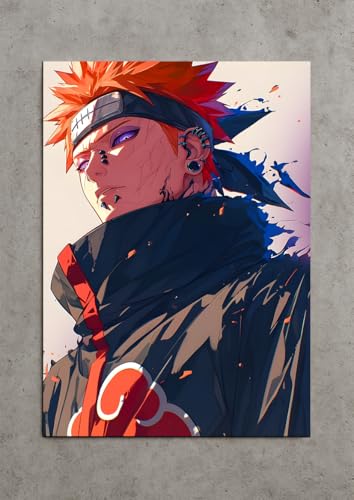 Image of NIJUKA Anime Printed Metal sheet Poster For Home And Room Decoration | For Anime Art Fans Boys And Girls (Akatsuki member pain)
