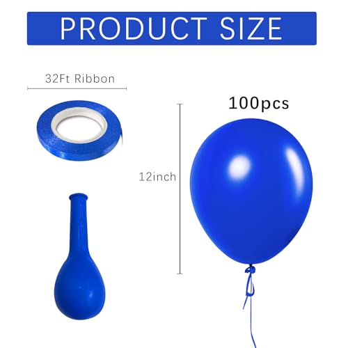 Image of Blue Balloons Blue Party Decorations 100 Pack 12 inch Round Royal Blue Balloons for Birthday Graduation Baseball Nautical 4th of July Independence Memorial Day Patriotic Party Decorations