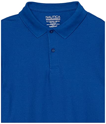 Image of Nautica Boys' School Uniform Short Sleeve Polo Shirt, Button Closure, Comfortable & Soft Pique Fabric