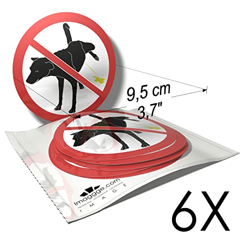 imaggge.com - Aufkleber Pipi Hund verboten - 6 runde Aufkleber - 9,5 cm - Rot/Weiß
