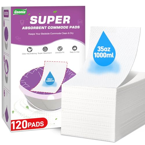Commode Absorbent Pads 120 Pack for Bedside Commode Liners Disposable Pads with Super Absorbent Gel Leakproof No Splash Odor Lock for Portable Toilet Bedpan & Elderly Care