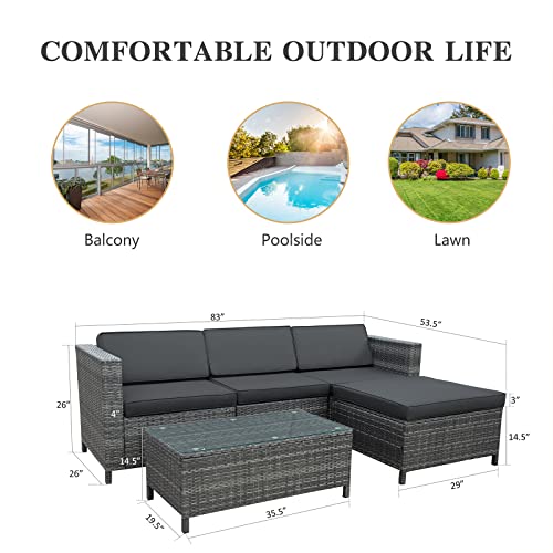 Mayincolor Outdoor Patio Sectional Furniture Set, 5 Piece Weather Resistant Rattan Outside Couch, Waterproof Conversation Sofa Wicker Patio Furniture Set For Balcony, Porch, Backyard, Deck, Garden #TOP6