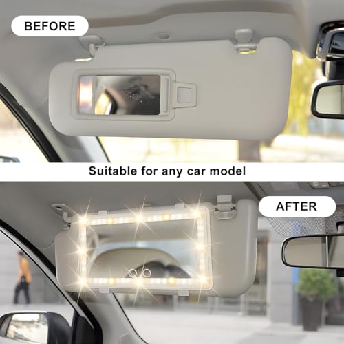 KHGUZ LED Car Sun Visor Vanity Mirror, Dimmable Rechargeable Vehicle Touch Screen Cosmetic Mirror with 3 Light Modes & 60LEDs, Auto Interior Rear View Makeup Accessories, Universal Fit (White) by KHGUZ - Image 5