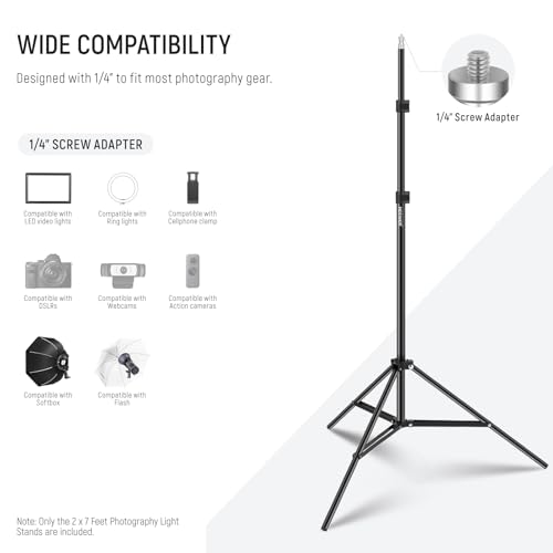 Image of NEEWER Photography Light Stand, 7 Feet / 210cm Aluminum Alloy Photo Studio Tripod Stands for Video, Portrait and Photography Lighting, Reflectors, Soft Boxes, Umbrellas, Backgrounds (2 Pieces)