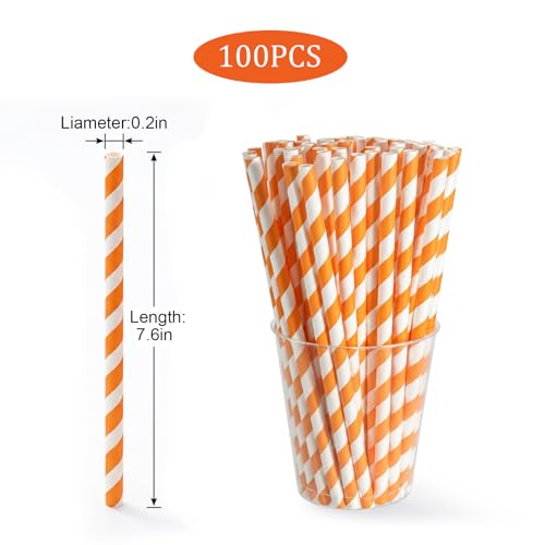 Chedin 100 pitillos de papel naranja y blanco rayados miniatura 2