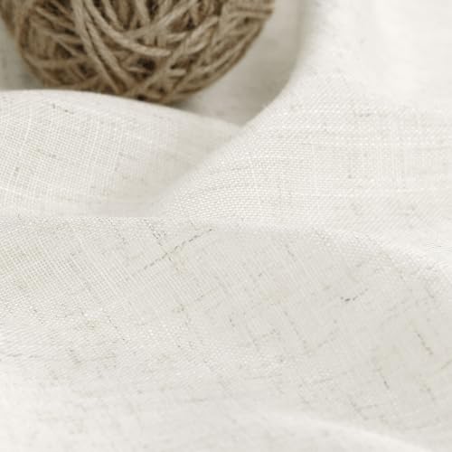 Image of Nanspring Cream Linen Back Tab Curtains 86 Inch Length for Living Room 2 Panel Set Farmhouse Window Semi Sheer Linen Drapes Rustic Pinch Curtain for Bedroom 52X86