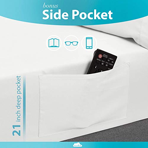 Image of DREAMCARE King Size Sheets Set - 6 pcs Breathable Cooling Sheets King Size | up to 21 inch Extra Deep Pocket King Sheet Set with Side Pockets - Extra Soft 100% Double Brushed Hotel Luxury Bedding - White