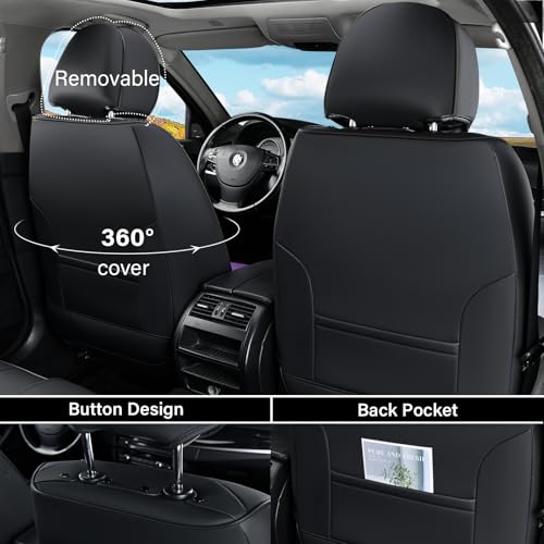 Image of Coverado Car Seat Covers Full Set, 5 Piece Car Seat Protector with Removable Headrest, Nappa Leather Breathable Front Rear Seat Cushion Side All Wrapped Universal Fit Truck Most Cars Purple