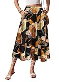 POPZONE Women's Elastic High Waist Beach Vacation Long Skirt Below The Knee for Women Floral-24 Medium