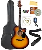 Jasmine S34C Orchestra Acoustic Guitar - Sunburst Bundle with Gig Bag, Tuner, Strings, Strap, Picks, Austin Bazaar Instructional DVD, and Polishing Cloth