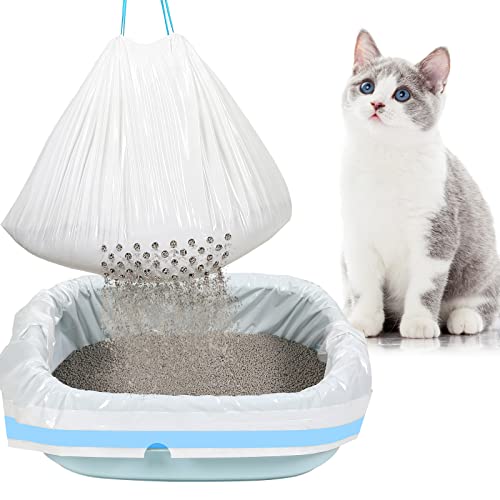 Jutom 84 Count Sifting Litter Box Liners Drawstring Jumbo Sifting Cat Litter Bags with Holes 31 x 18 Inch 22 lb Capacity Portable Thick Scratch Resistant Drawstring Bags for Pet Cats