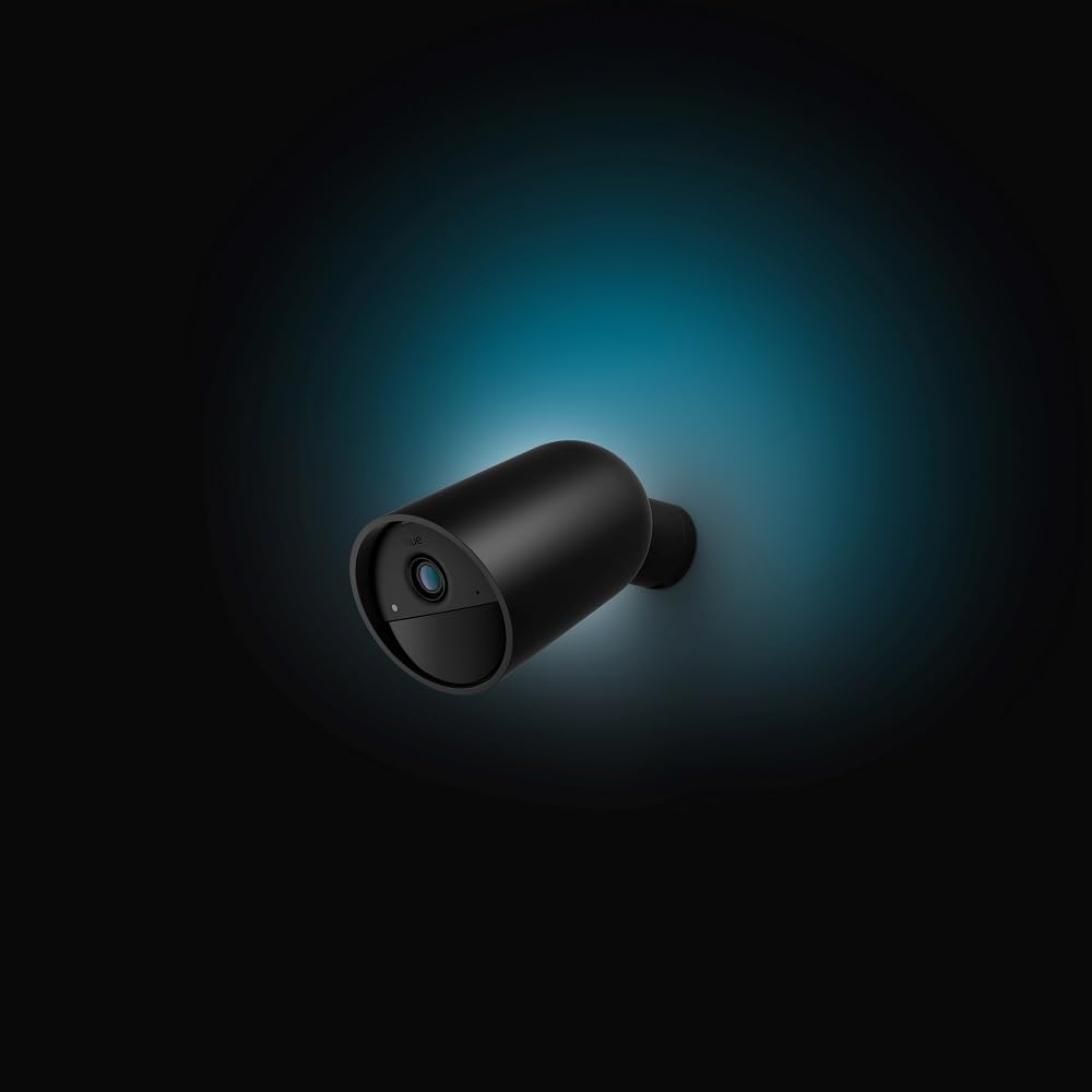 Philips Hue Secure batteriebetriebene Smart 1080p Home Sicherheitskamera, für drinnen oder draußen, Zwei-Wege-Gespräch, funktioniert mit dem Security Center in der Hue App, schwarz, 1er Pack