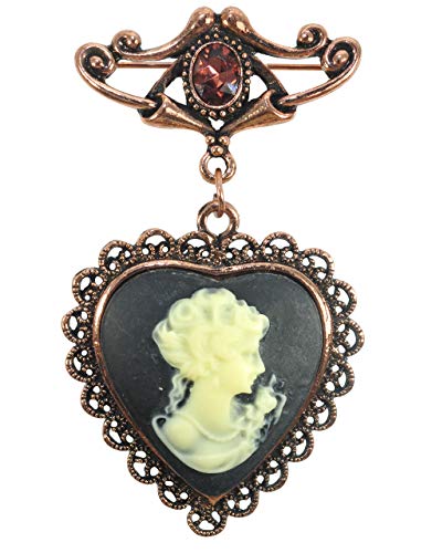 Gyn&Joy Copper Tone Purple Crystal Stone Vintage Victorian Heart Cameo Lady Women Brooch Pin #TOP23