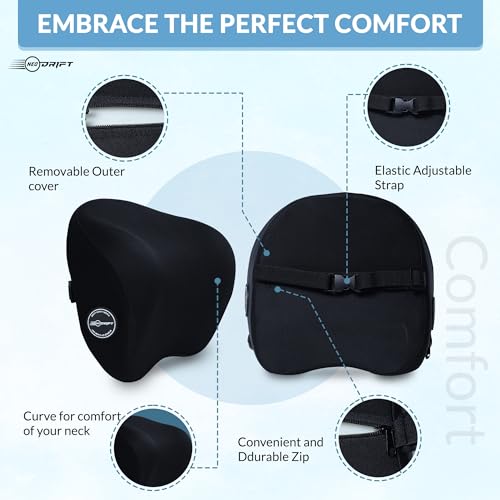 Image of Neodrift 'CurveNeck Pro' - Neck Rest Cushion Orthopedic Velvet Memory Foam Pillow for Neck, Head, Shoulder Support - Pain Relief for Car, 1 Pc (Colour-Black)