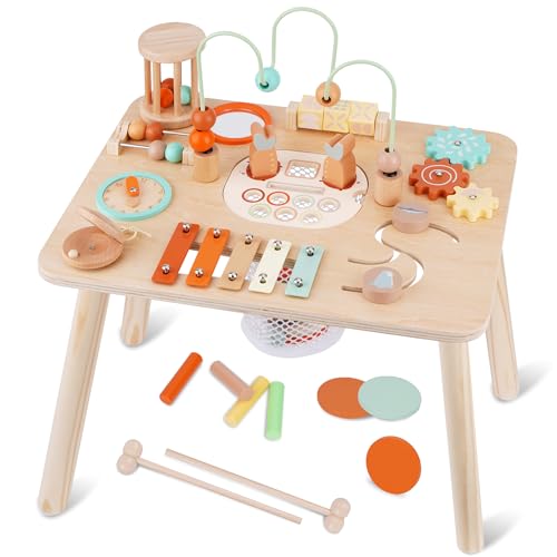 ATOYUS Activity Table, Montessori Toys for 1 2 Year Old Boys Girls Kid, 13 in 1 Wooden Sensory Play Center for Toddler 1-3, Educational Learning Toy for Baby 12-18 Months, 1st Christmas Birthday Gifts